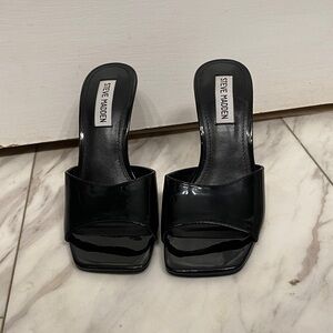 Steve Madden Black Patent Square-Toe Slide Heels